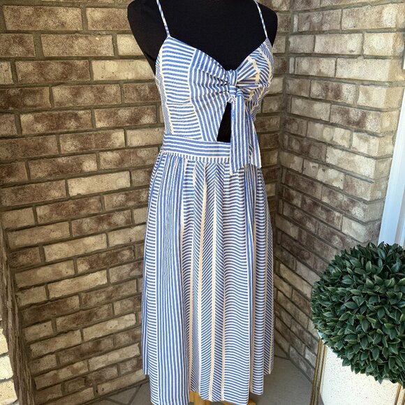NWT LUSH World Wonder Blue Striped Tie-Front Midi Dress SMALL - Picture 9 of 16